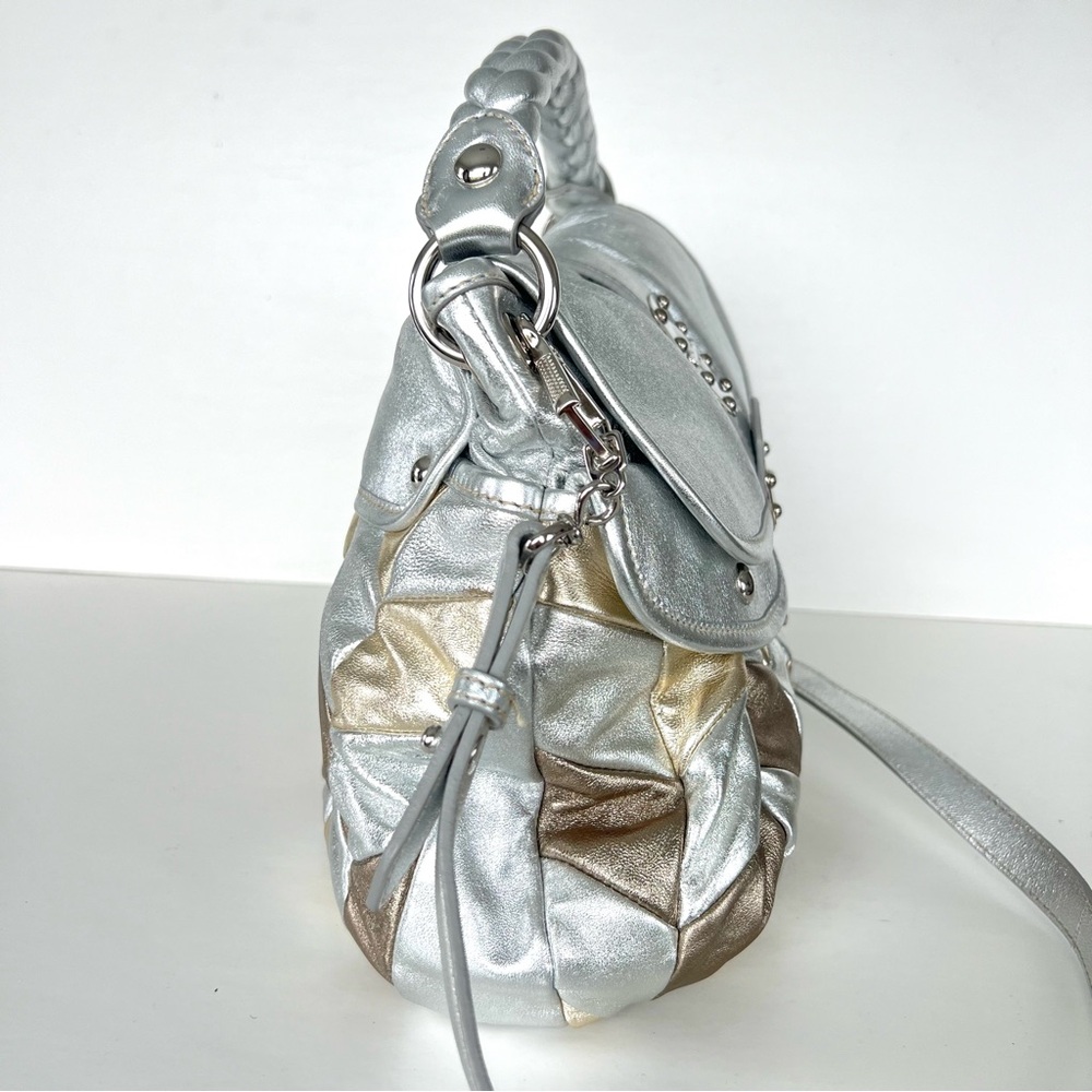 ♦️SOLD♦️MIU MIU Coffer Metallic Silver Gold Bronze Leather Patchwork Shoulder - Picture 5 of 16